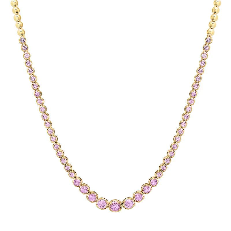 Graduated Pink Sapphire Tennis Necklace