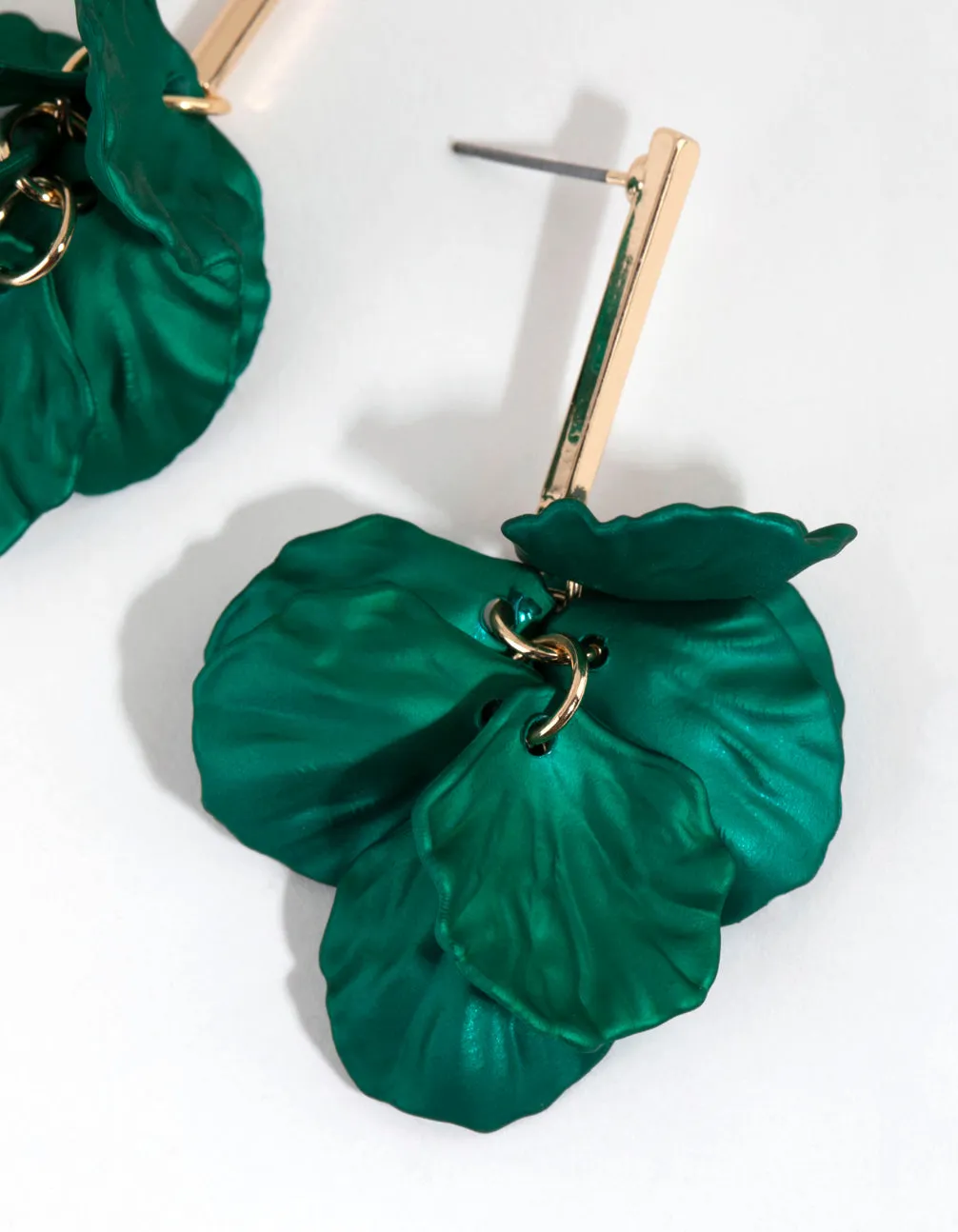 Green Pearlised Petal Drop Earrings