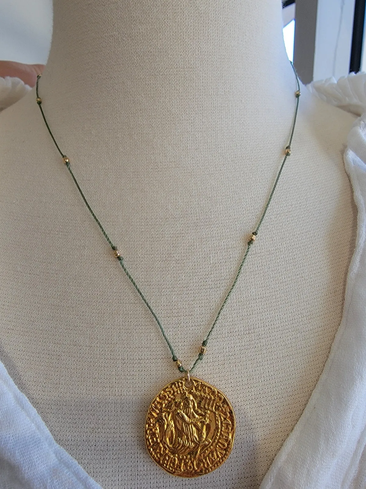 Green String Poseidon Coin Necklace