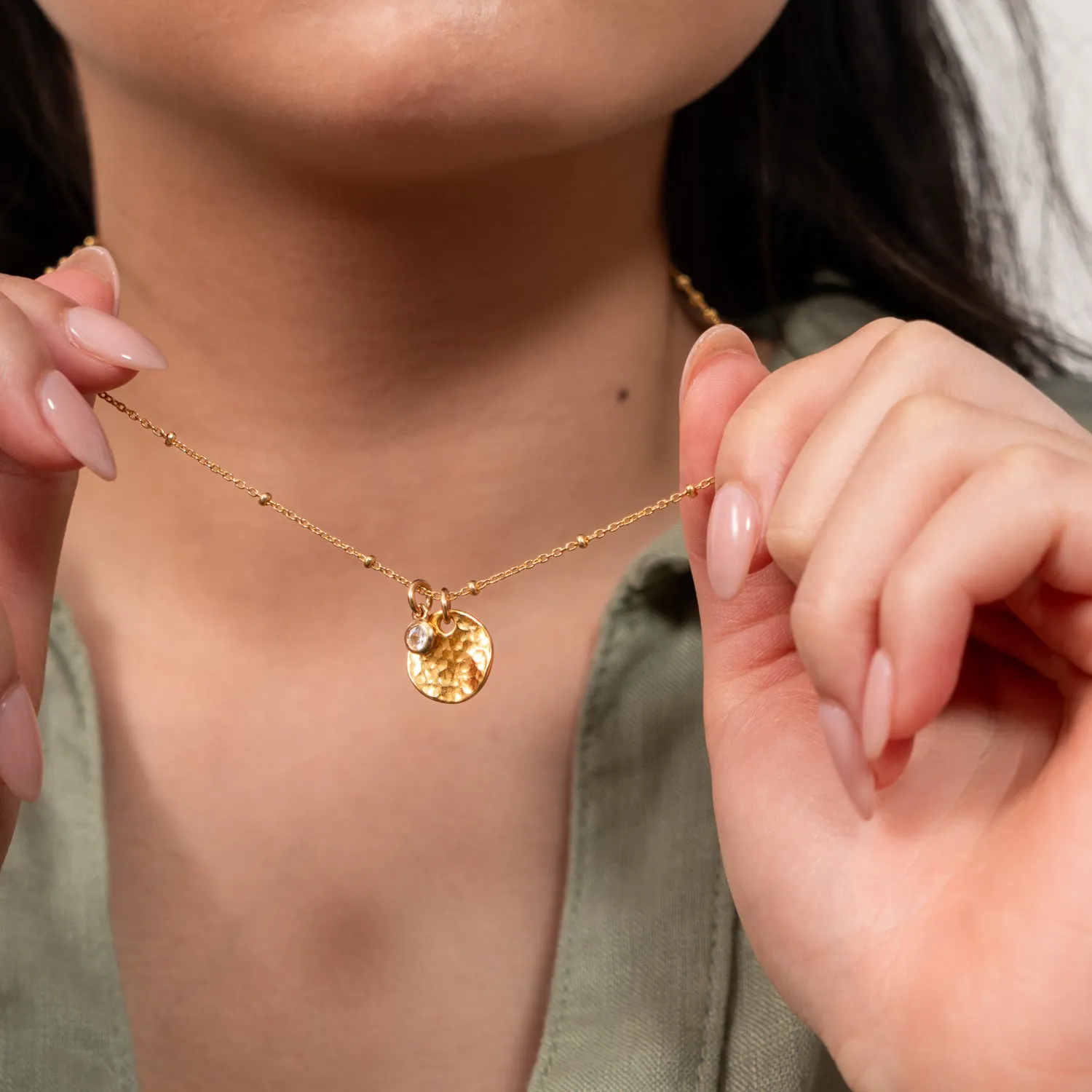 Hammered Disc & White Sapphire Array Necklace