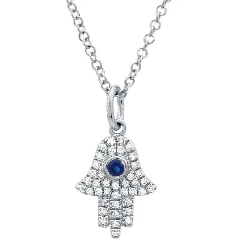 Hamsa Pendant Necklace with Sapphire