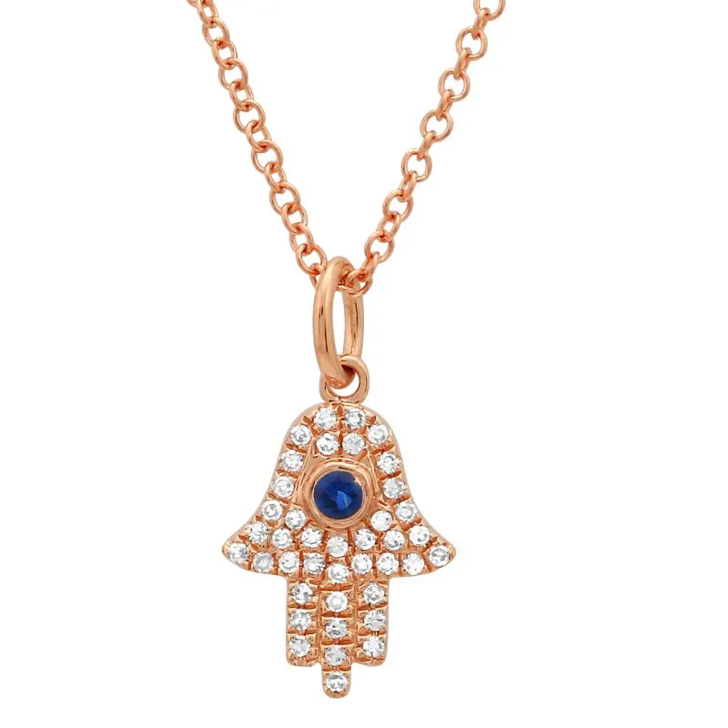 Hamsa Pendant Necklace with Sapphire