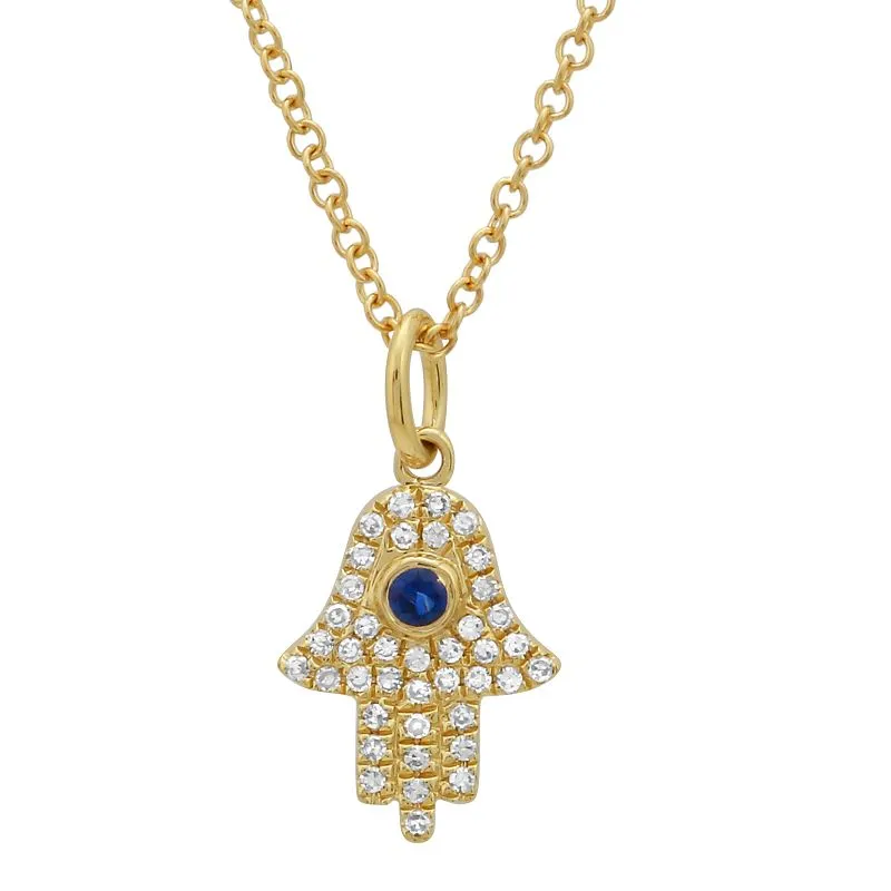 Hamsa Pendant Necklace with Sapphire