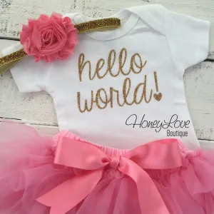 hello world! Outfit - Coral Pink and Gold/Silver Glitter