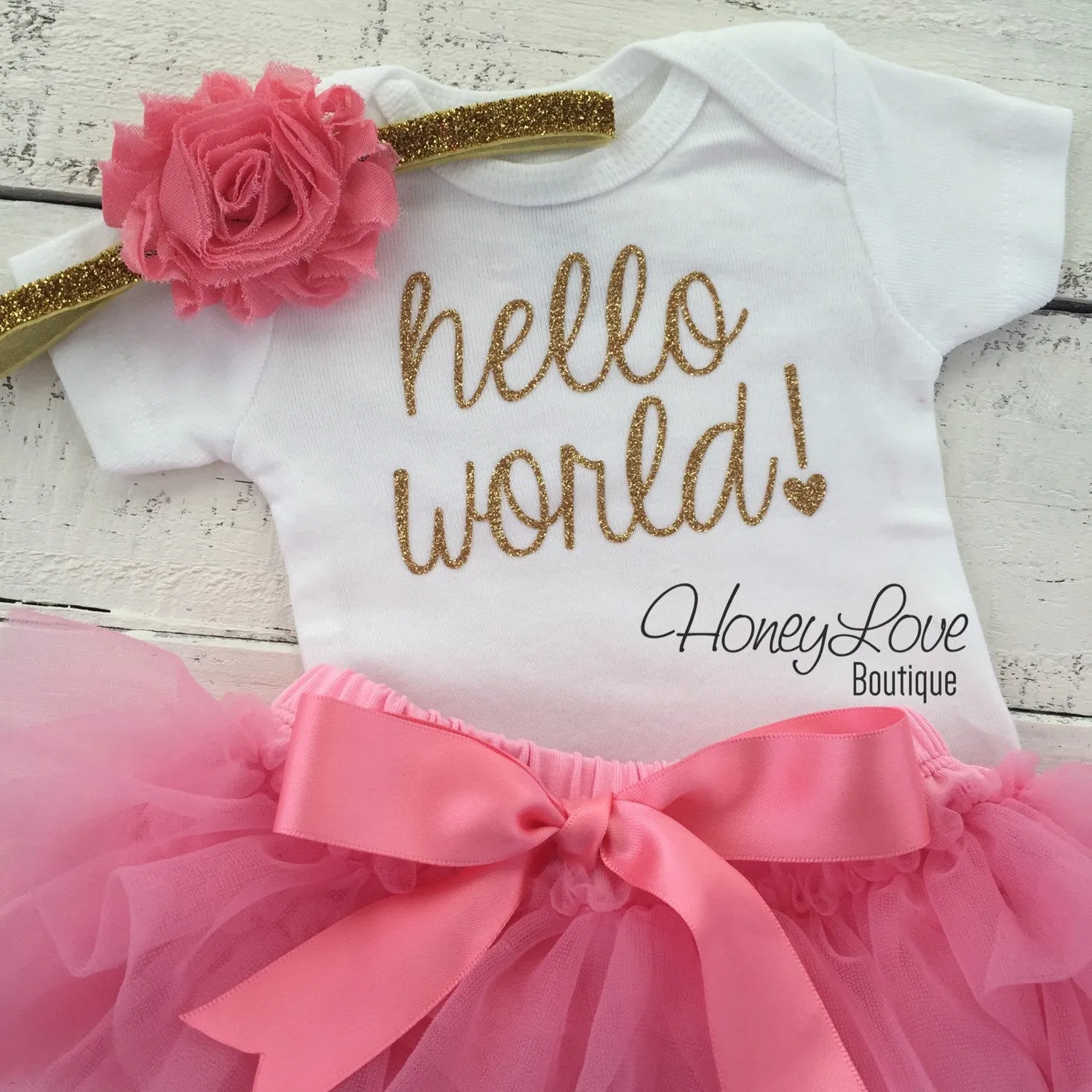 hello world! Outfit - Coral Pink and Gold/Silver Glitter