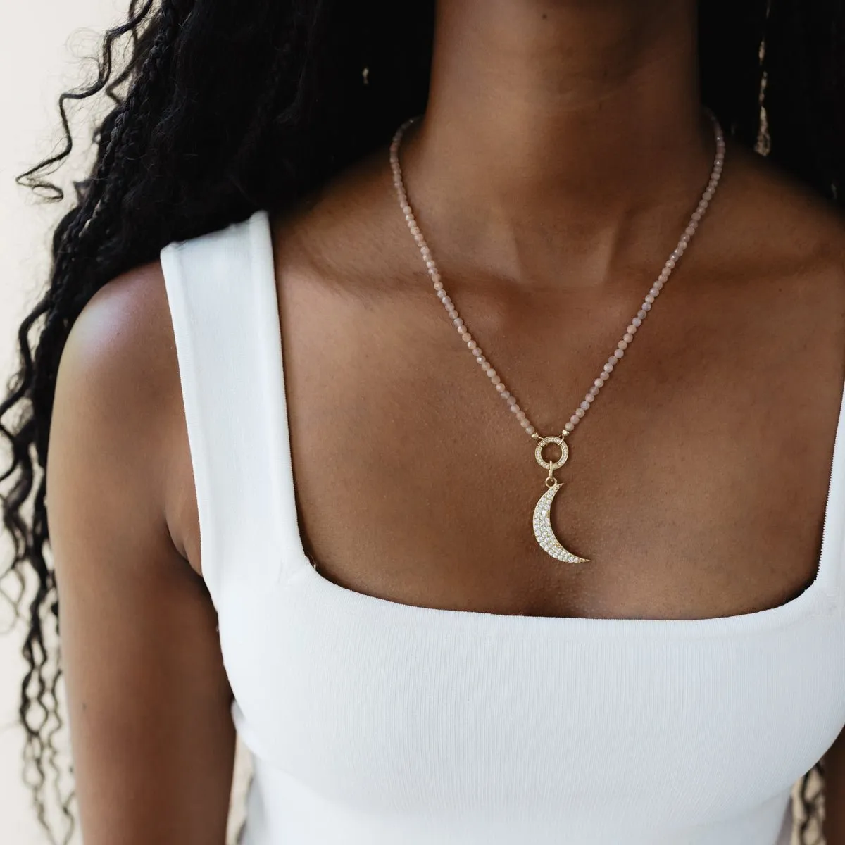 ICONIC BEADED OPEN ENDED NECKLACE - CHAI MOONSTONE & GOLD - CHOOSE CONNECTOR