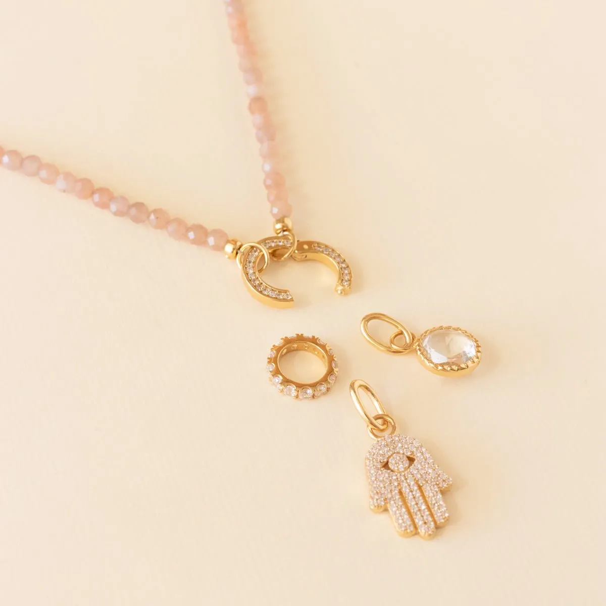 ICONIC BEADED OPEN ENDED NECKLACE - CHAI MOONSTONE & GOLD - CHOOSE CONNECTOR