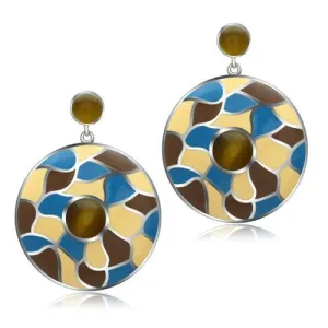 IP Rose Gold(Ion Plating) Stainless Steel Earrings with Synthetic Turquoise in Sea Blue for Women Sea Blue Stone Color Style TK2814