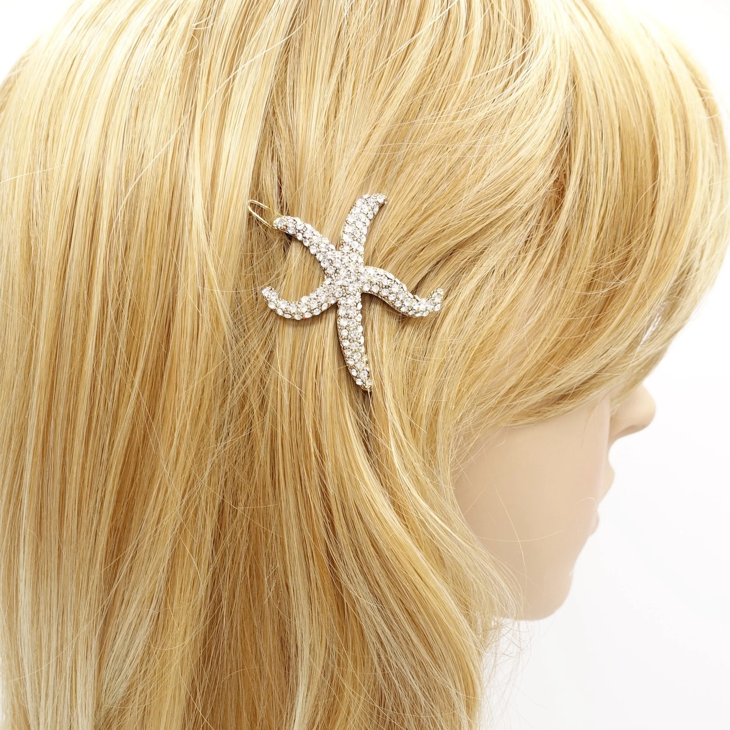 jewel rhinestone embellished star fish side hair clip cute women hair accessory