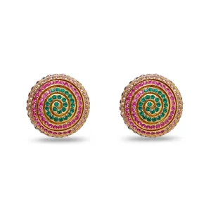 JEWELED MEADOW SPIRAL BUTTON EARRINGS