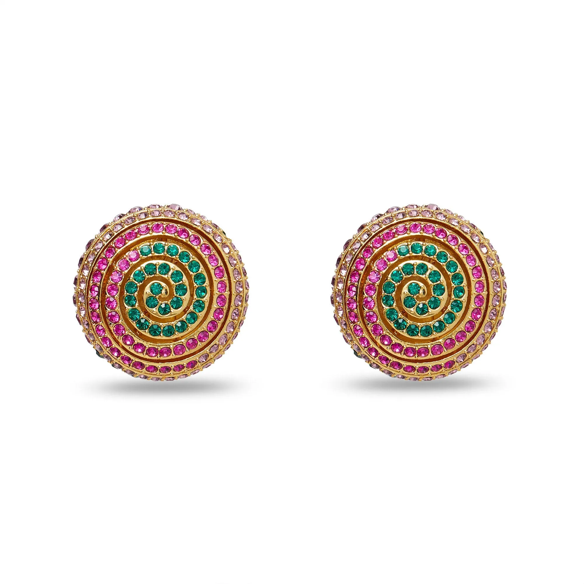 JEWELED MEADOW SPIRAL BUTTON EARRINGS