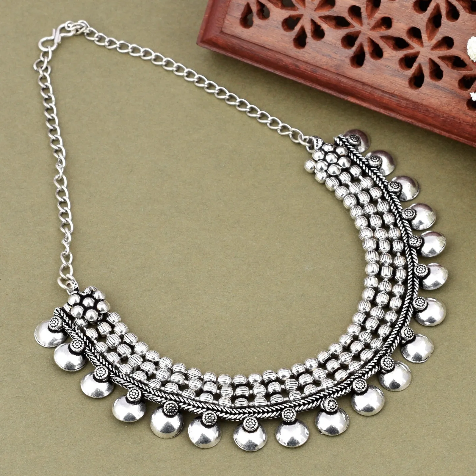 Kolhapuri German Silver Oxidized Choker Necklace