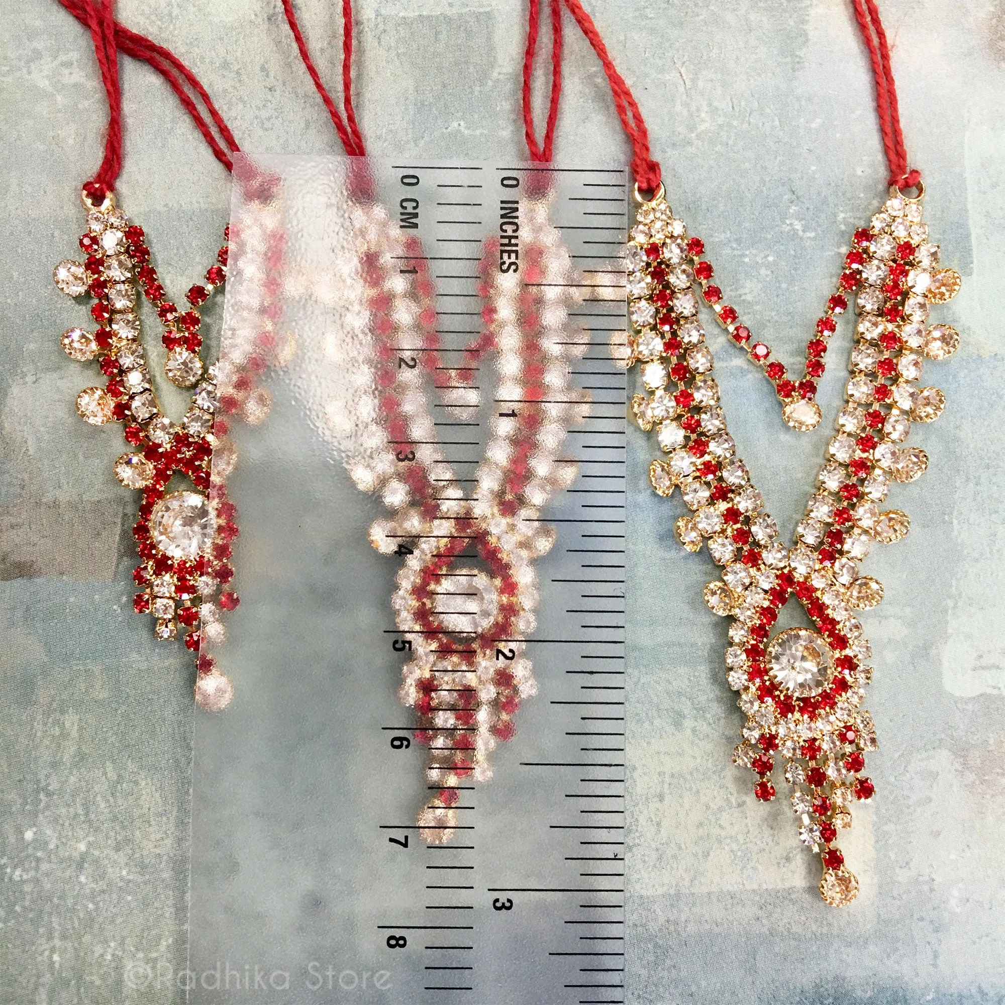 Krishna Prema - Ruby Red - Multi Strand - Rhinestone Deity Necklace