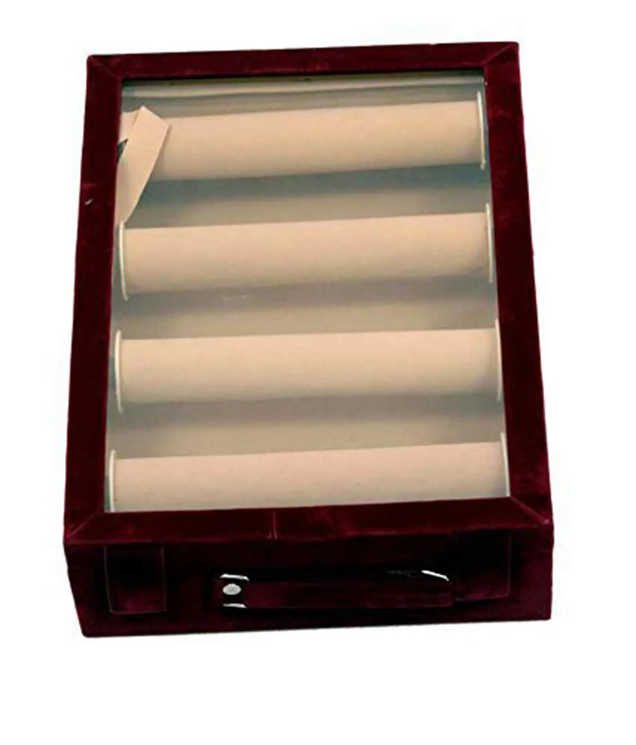 Kuber Industries Wooden 2 Piece Four Rod Transparent Velvet Bangle Storage Box, Maroon - CTKTC22802