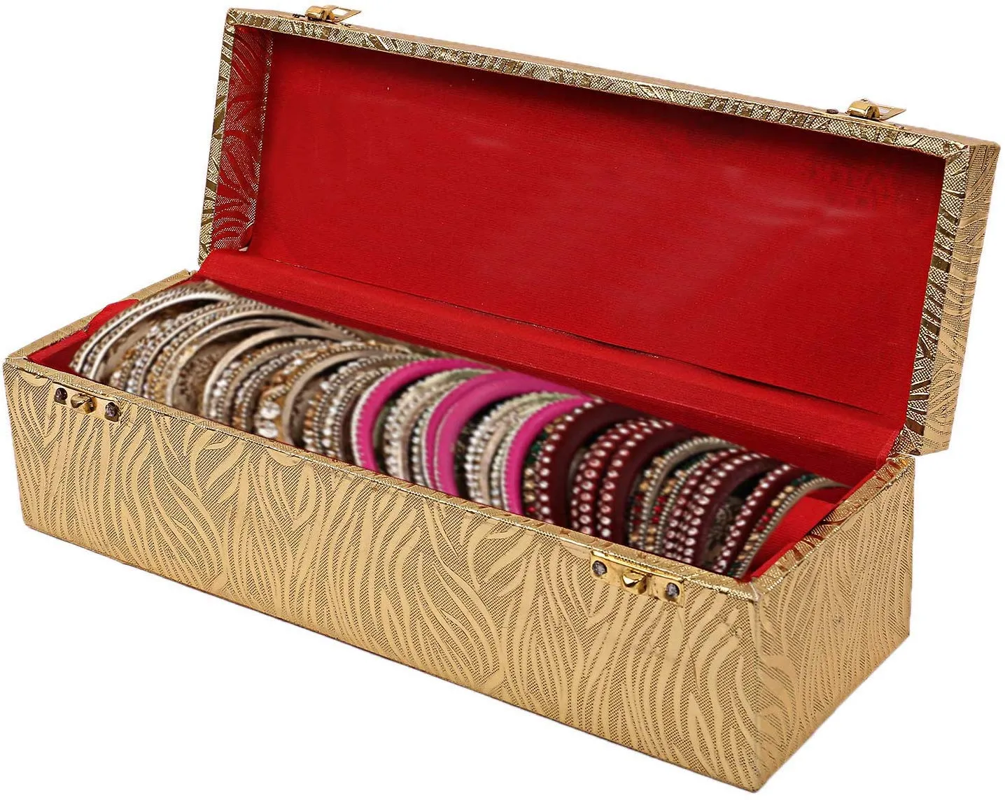 Kuber Industries Wooden 2 Pieces One Rod Bangle Storage Box (Gold) -CTKTC8706