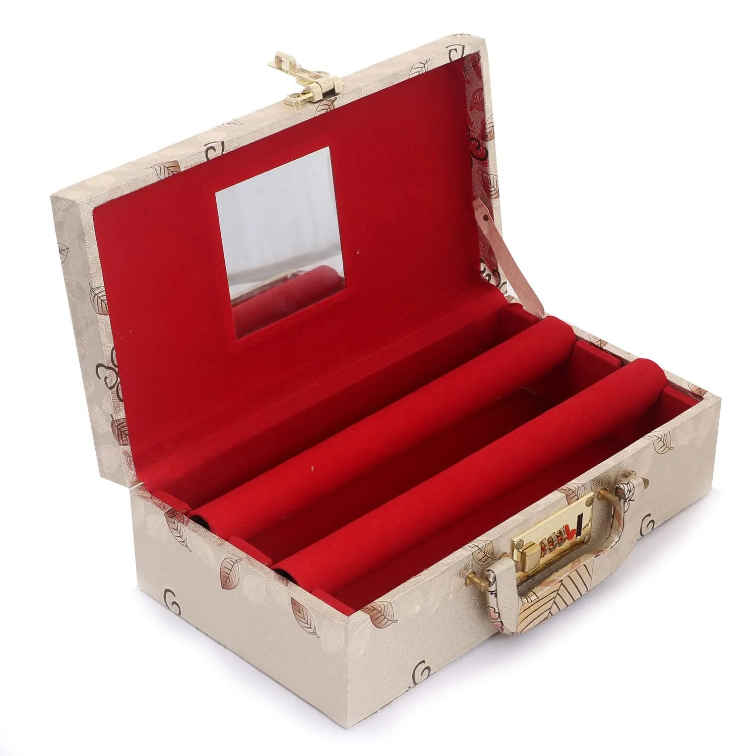 Kuber Industries Wooden Two Rod Bangle Storage Box, (Gold) - CTKTC030648