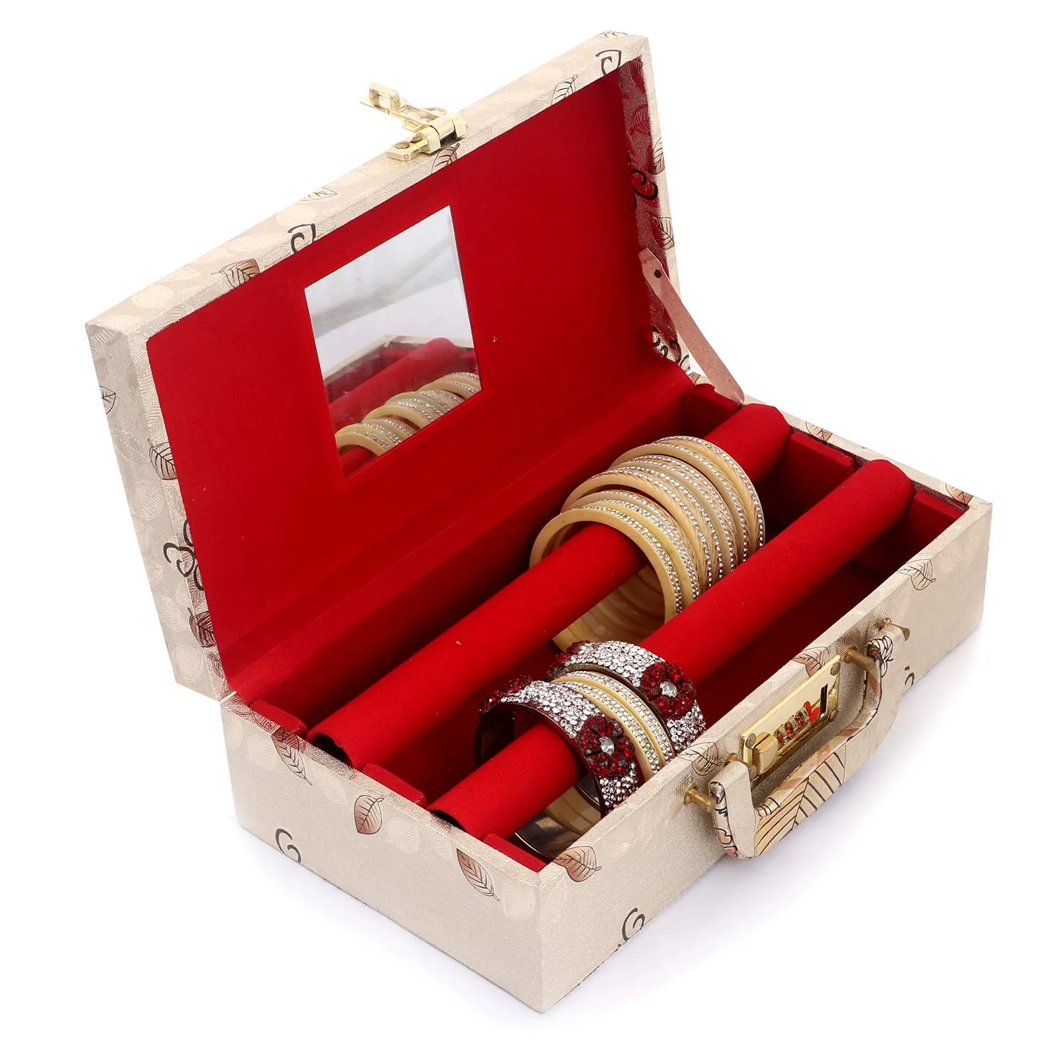 Kuber Industries Wooden Two Rod Bangle Storage Box, (Gold) - CTKTC030648