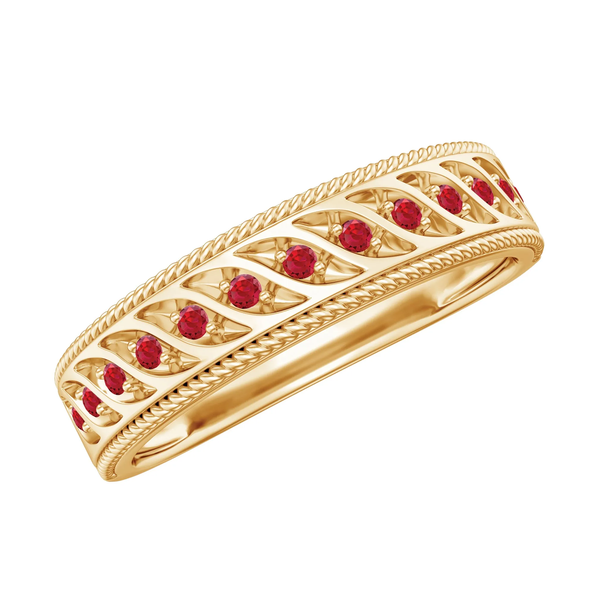 Lab-Created Ruby Designer Wedding Band Ring in Gold