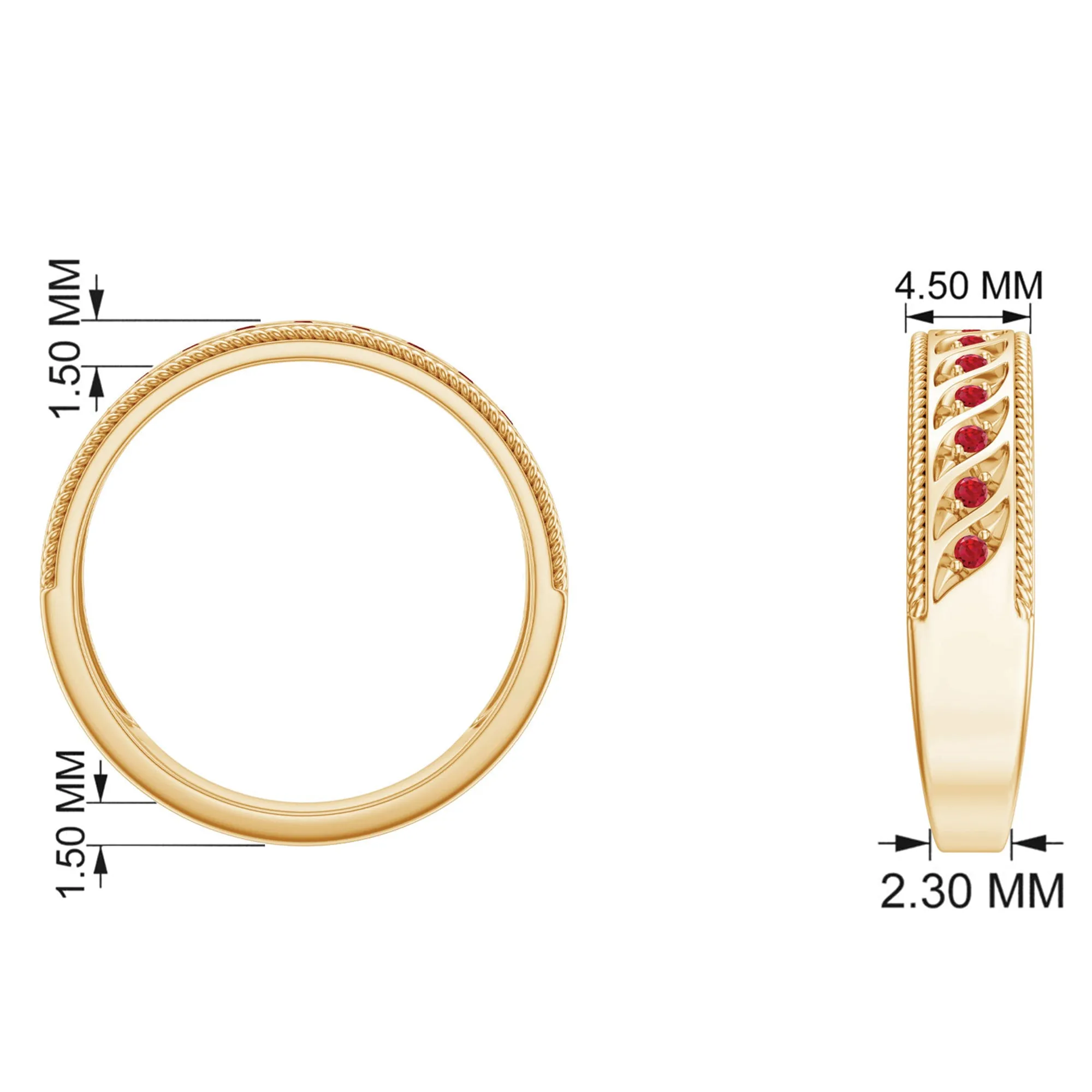 Lab-Created Ruby Designer Wedding Band Ring in Gold