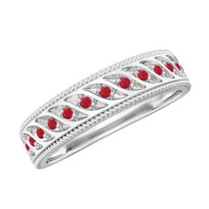 Lab-Created Ruby Designer Wedding Band Ring in Gold