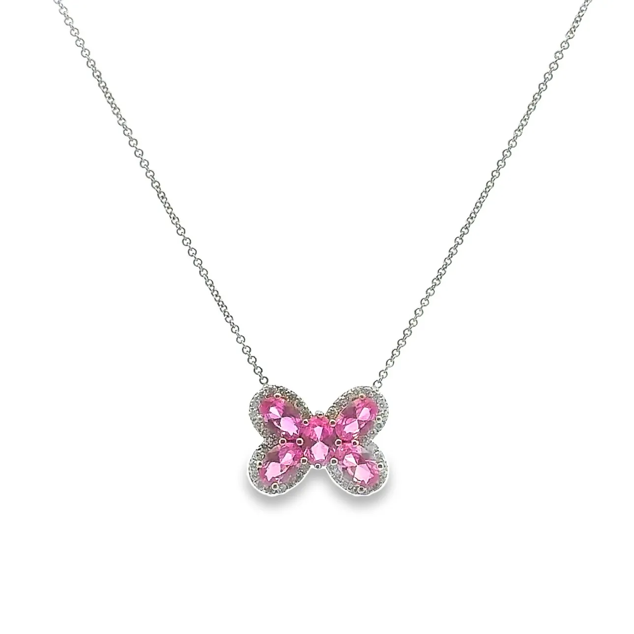 Lab Pink Sapphire and Diamond Butterfly Necklace