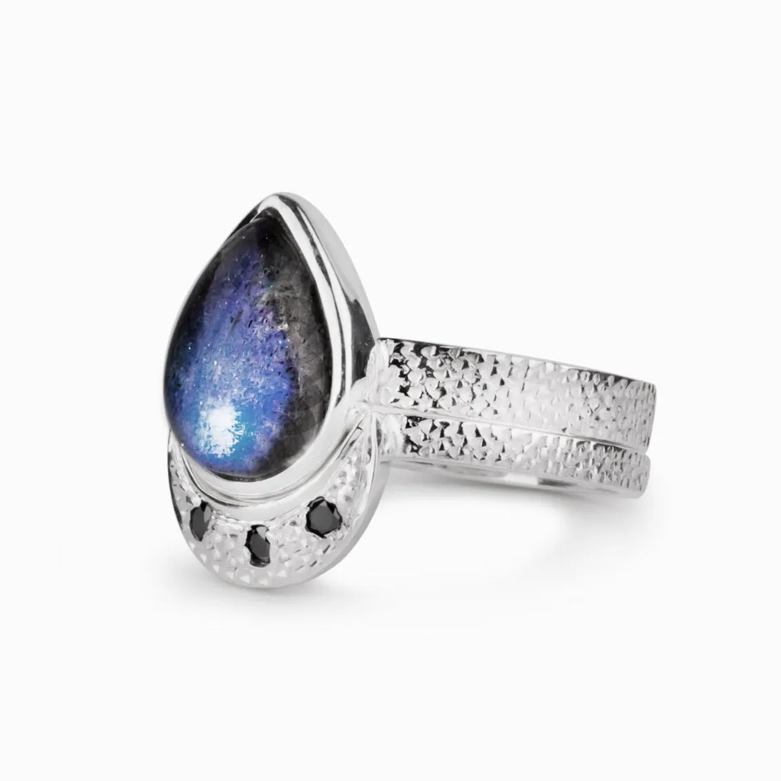 Labradorite and Black Diamond Ring