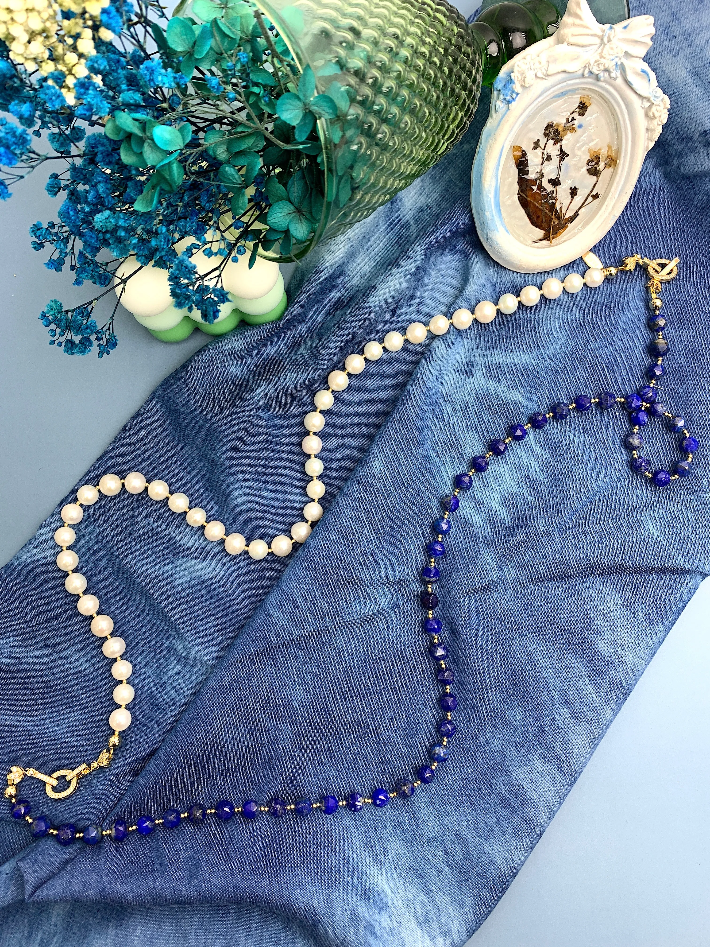 Lapis & Freshwater Pearls Versatile Necklace HN001