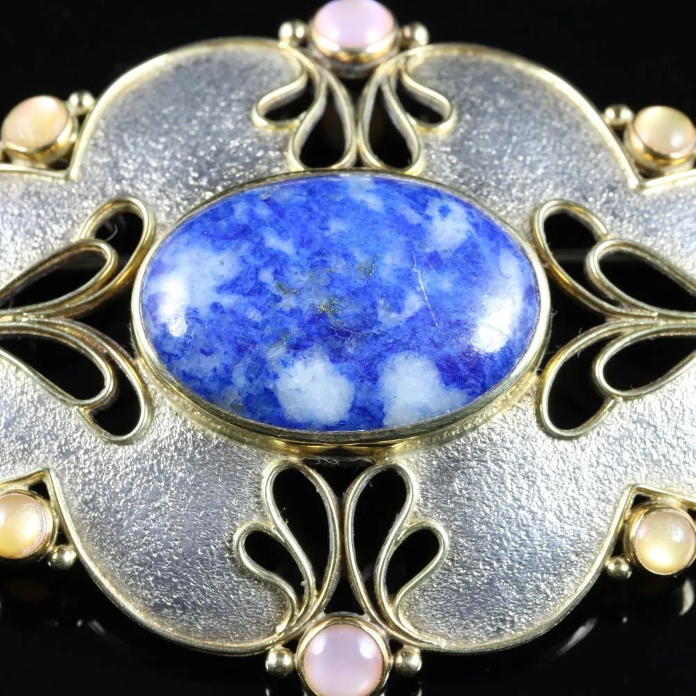 Lapis Lazuli Moonstone Opal Large Brooch Silver