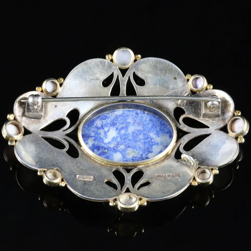 Lapis Lazuli Moonstone Opal Large Brooch Silver