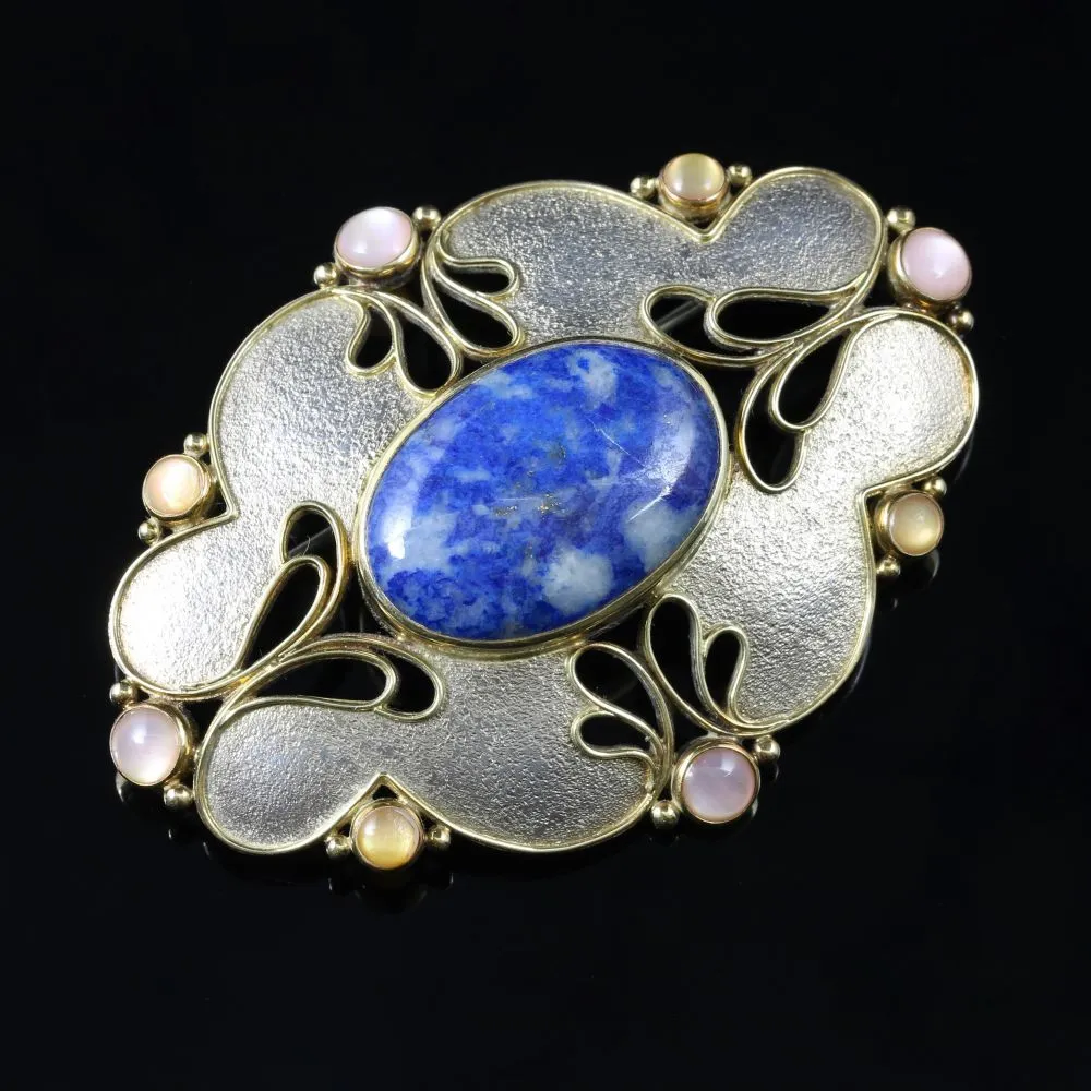 Lapis Lazuli Moonstone Opal Large Brooch Silver