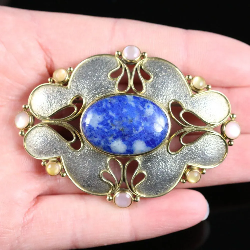 Lapis Lazuli Moonstone Opal Large Brooch Silver