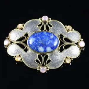 Lapis Lazuli Moonstone Opal Large Brooch Silver