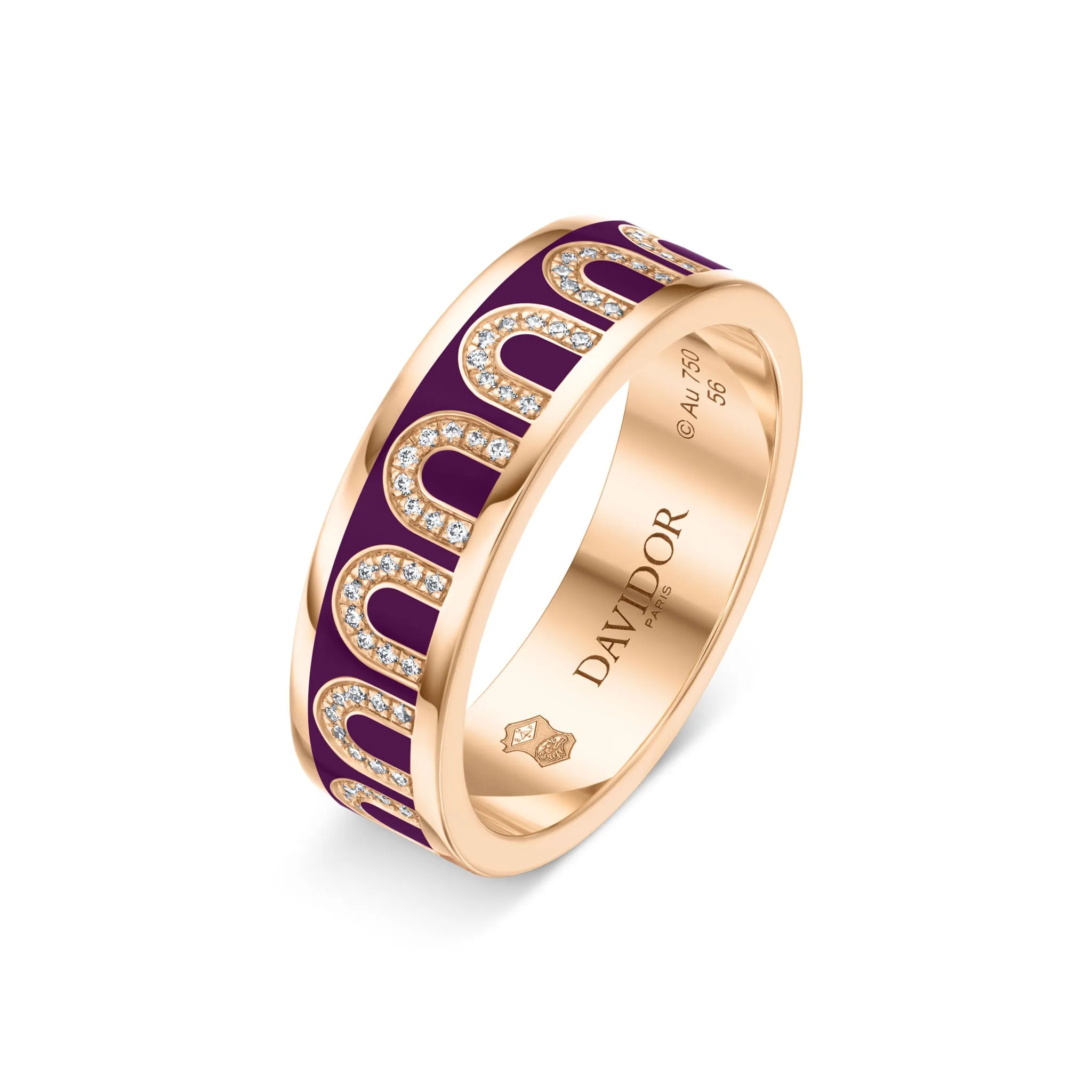 L'Arc de DAVIDOR Ring MM, 18k Rose Gold with Aubergine Lacquered Ceramic and Arcade Diamonds