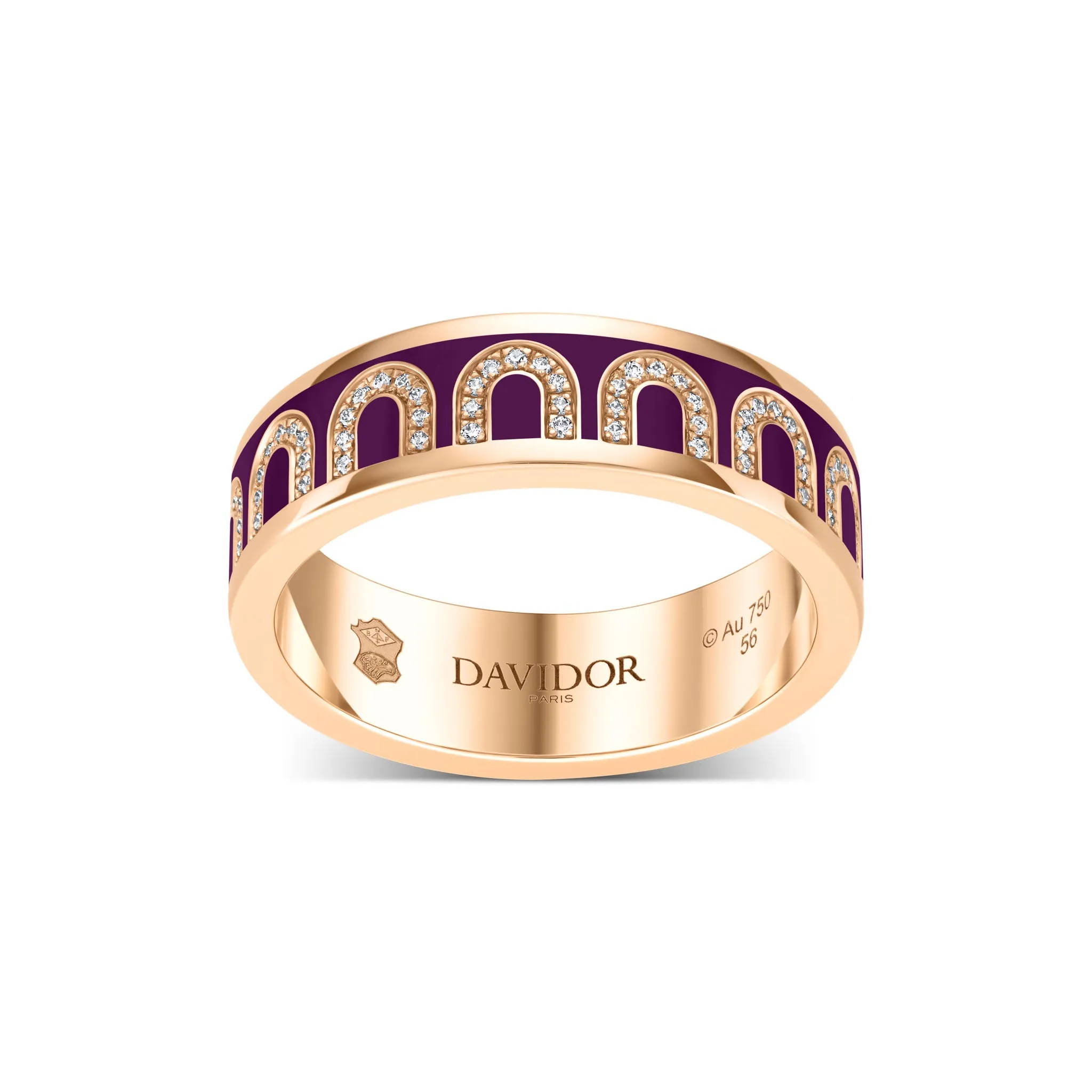 L'Arc de DAVIDOR Ring MM, 18k Rose Gold with Aubergine Lacquered Ceramic and Arcade Diamonds