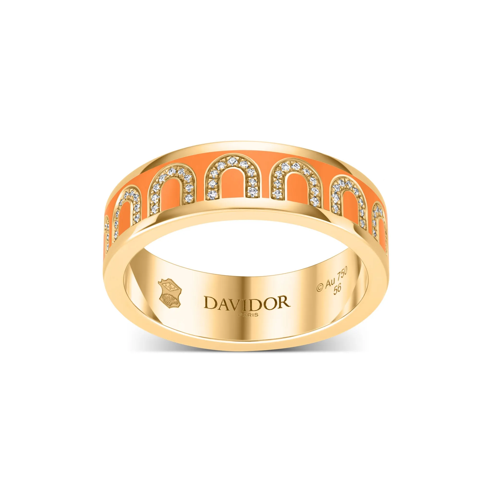 L'Arc de DAVIDOR Ring MM, 18k Yellow Gold with Zeste Lacquered Ceramic and Arcade Diamonds