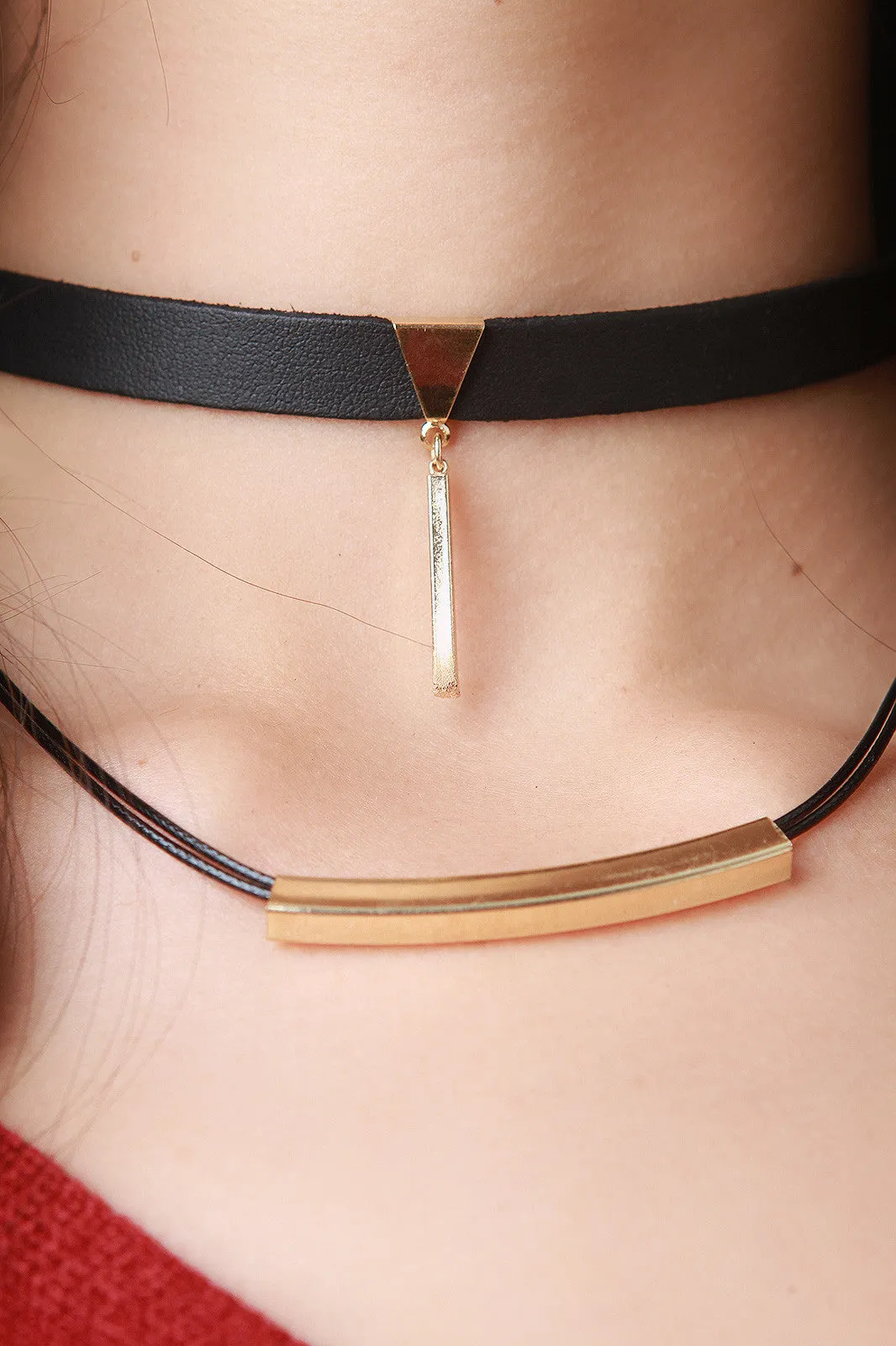 Layered Gold Bar Choker Necklace Set