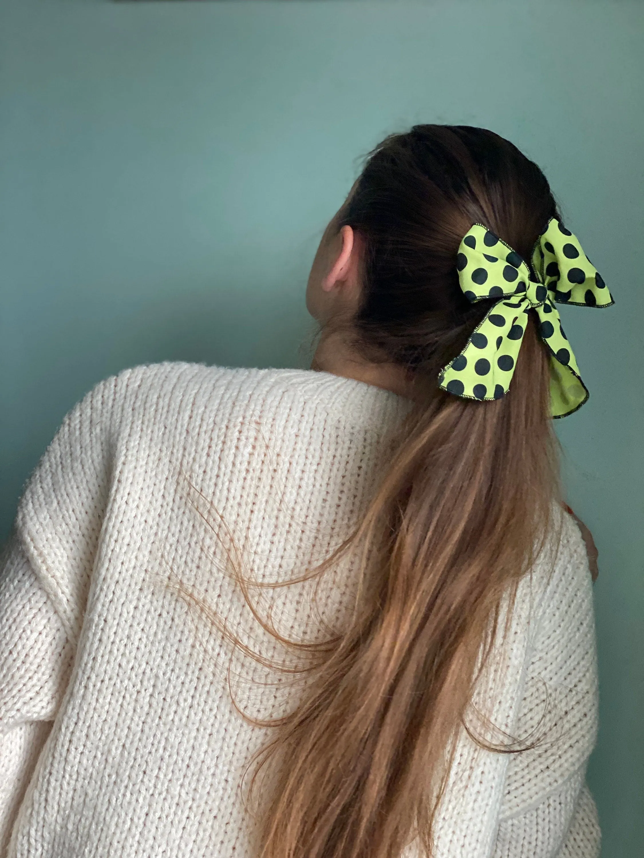 Light green Polka dot hair bow