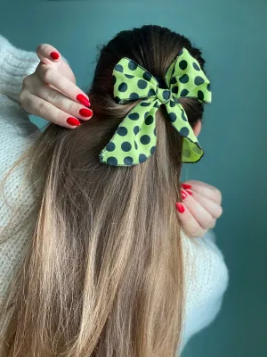 Light green Polka dot hair bow