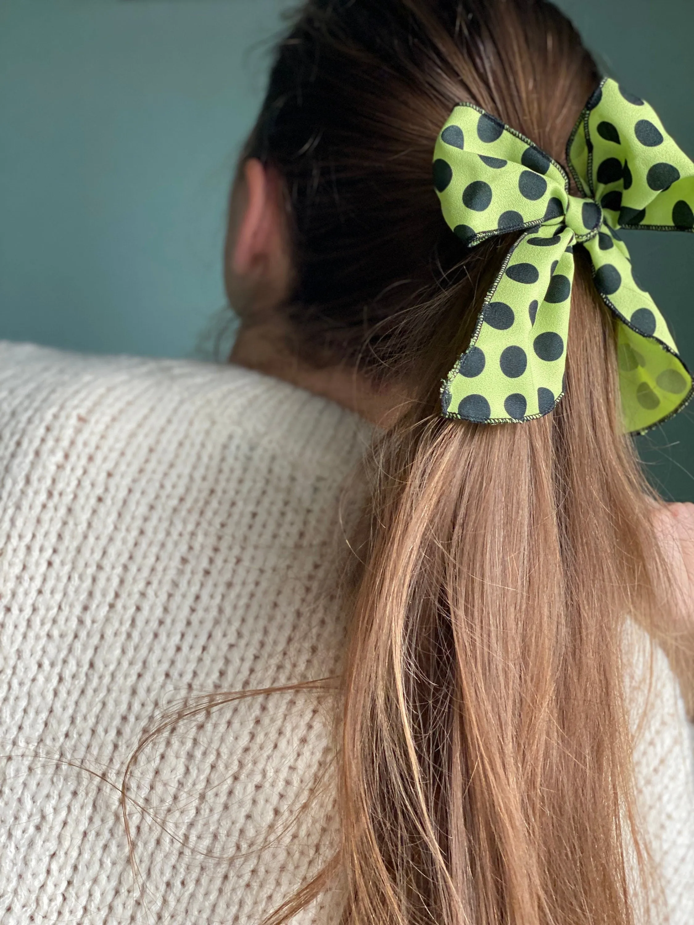 Light green Polka dot hair bow