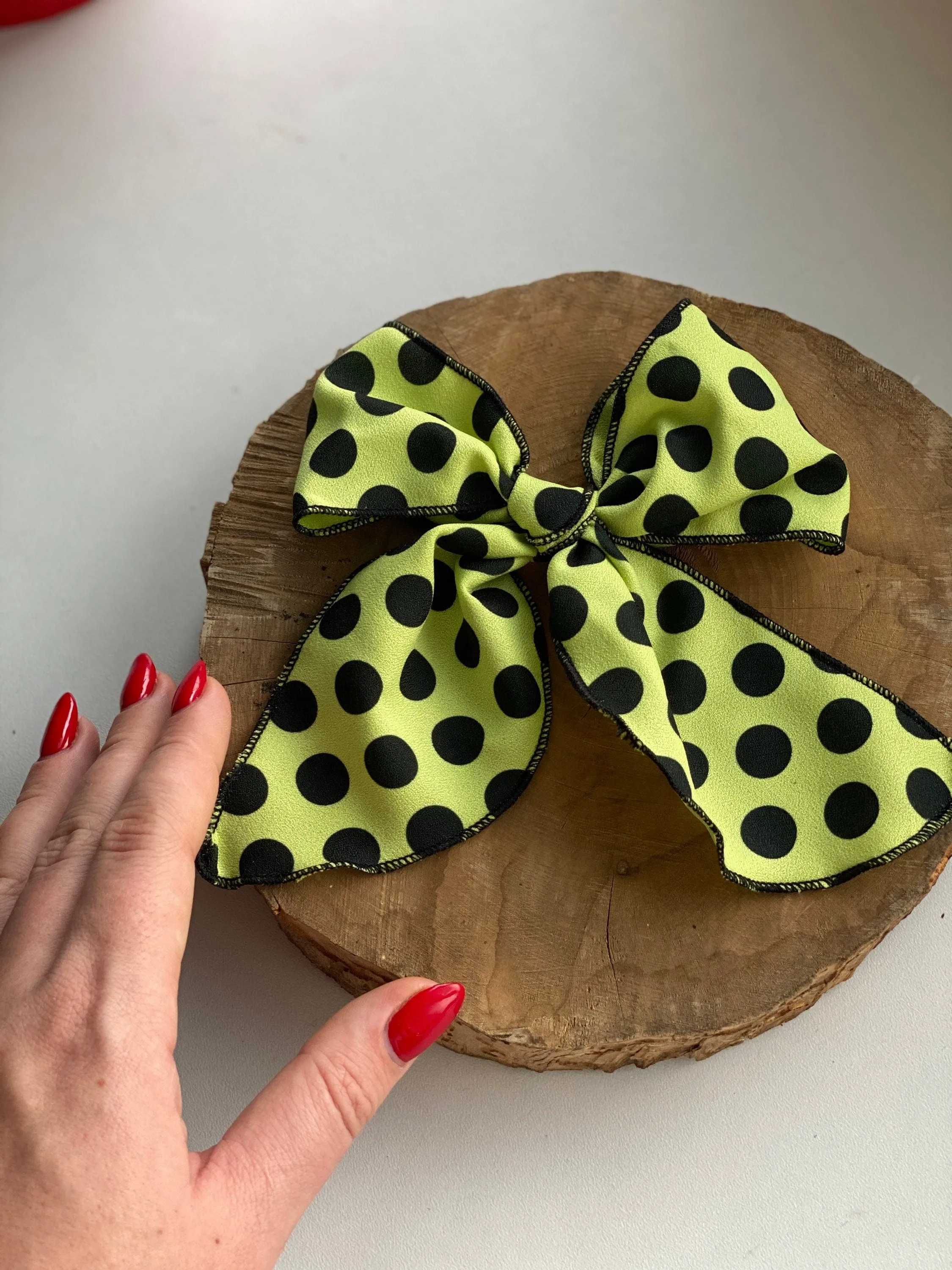 Light green Polka dot hair bow