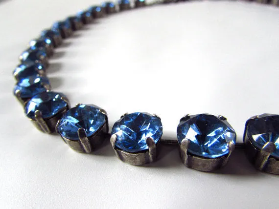 Light Sapphire Blue Riviere Necklace - Small Round