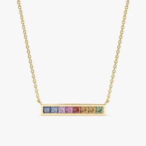 Long Rainbow Sapphire Bar Necklace, Kira