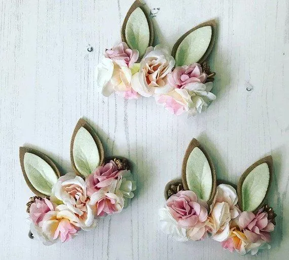 Luxe Floral Bunny Ears Headband - Ivory Pink