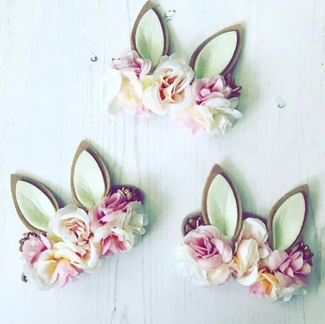 Luxe Floral Bunny Ears Headband - Ivory Pink