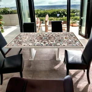 Maria Gemstone Inlay Marble Dining Table 8 Seater