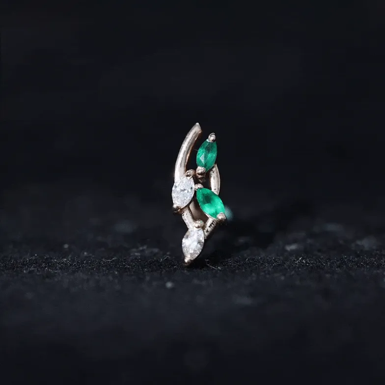 Marquise Emerald and Moissanite Crawler Earring for Helix Piercing