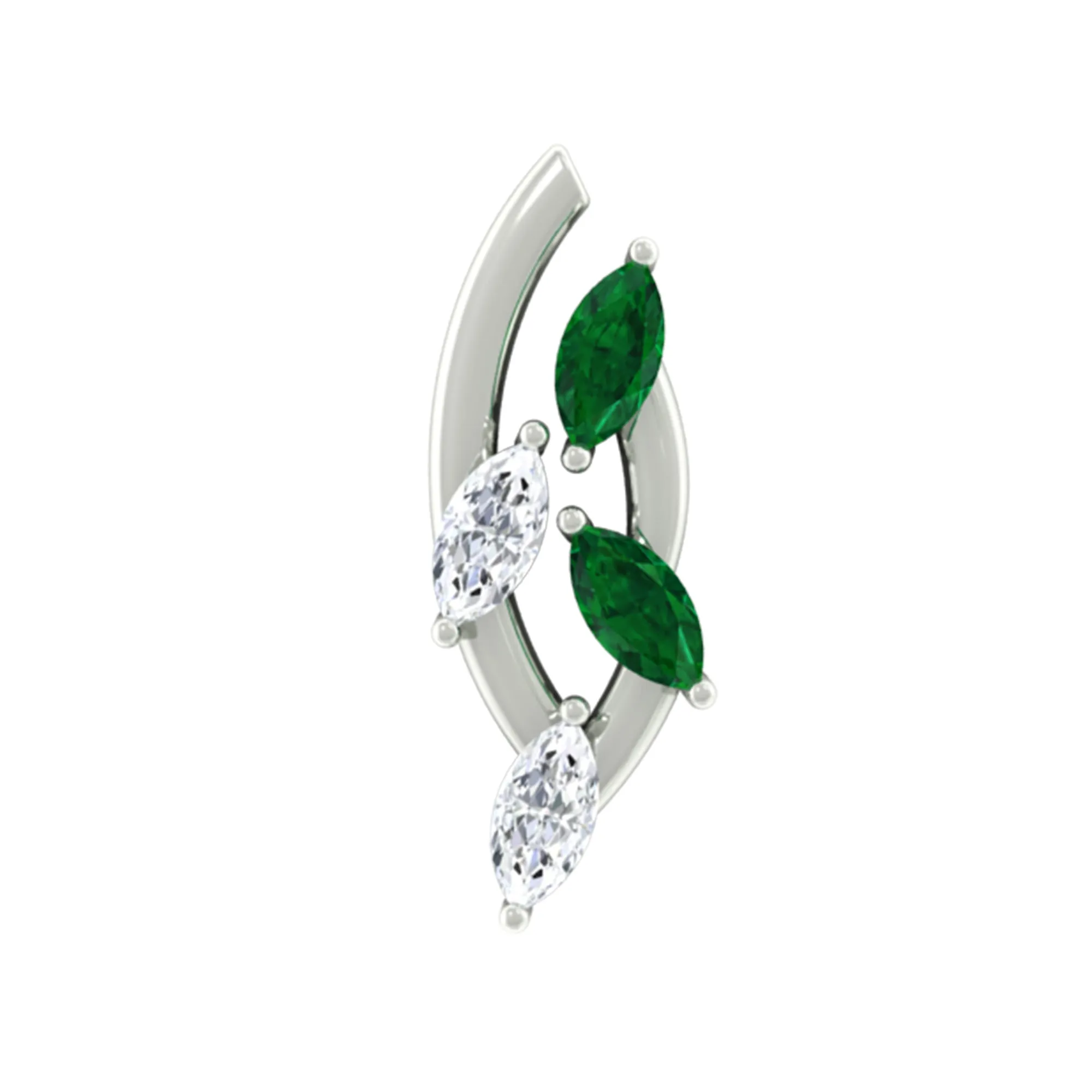 Marquise Emerald and Moissanite Crawler Earring for Helix Piercing