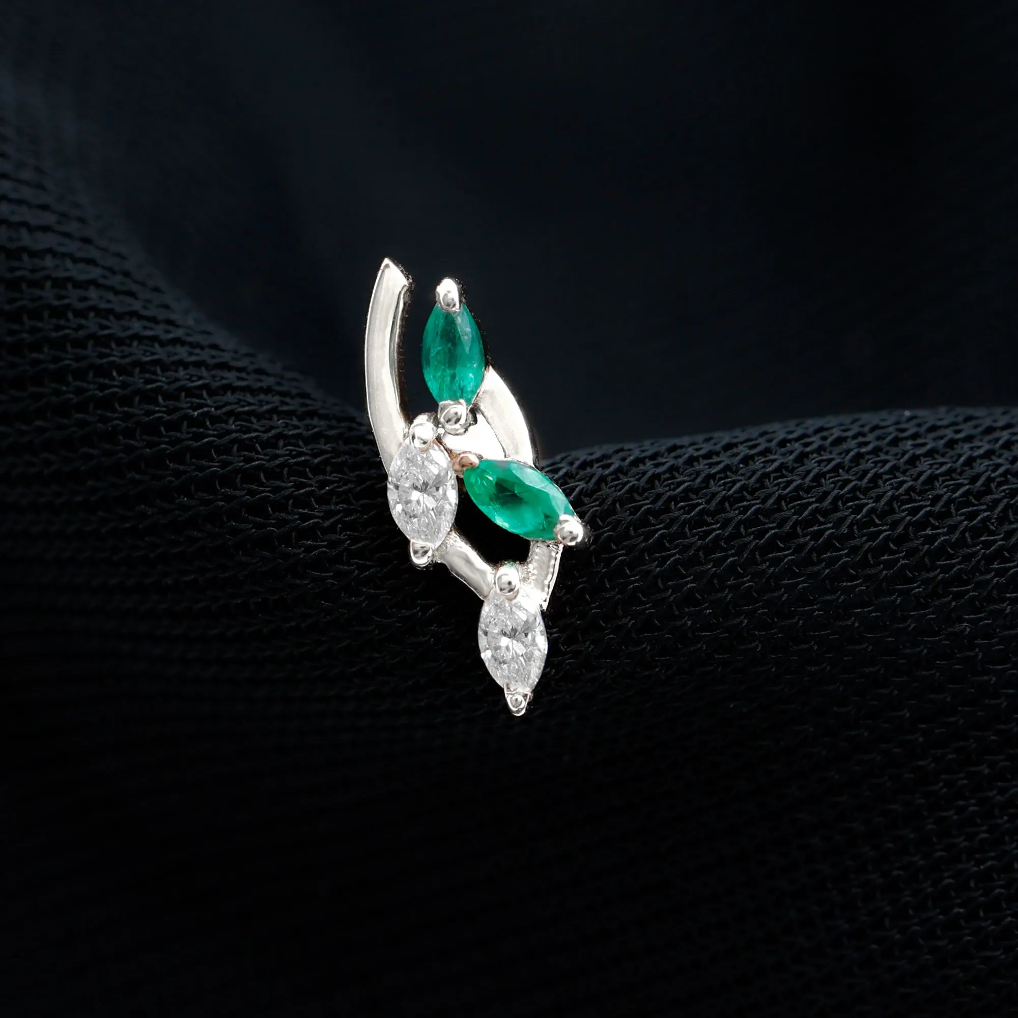 Marquise Emerald and Moissanite Crawler Earring for Helix Piercing