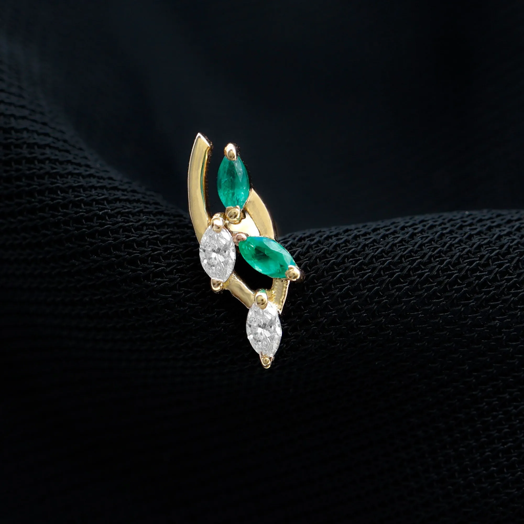 Marquise Emerald and Moissanite Crawler Earring for Helix Piercing