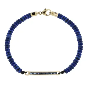 Medium ID Bar With Sapphires On Lapis Beaded Bracelet